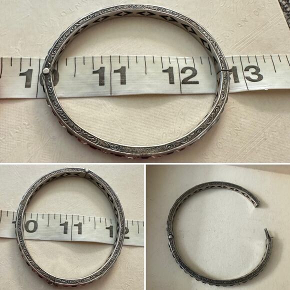 Vintage Sterling Silver Art Deco Blue Clear Paste Stones Hinged Bracelets- 2pc - Picture 6 of 6